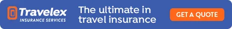Travelex Insurance Services logo with text The ultimate in travel insurance and a Get a Quote button.